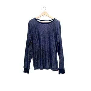 Alesbury Womens Navy Blue White Textured Knit Long Sleeve Crew Neck Top Large